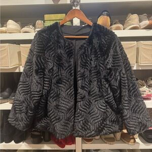 Chicos Black Faux Fur Jacket Large